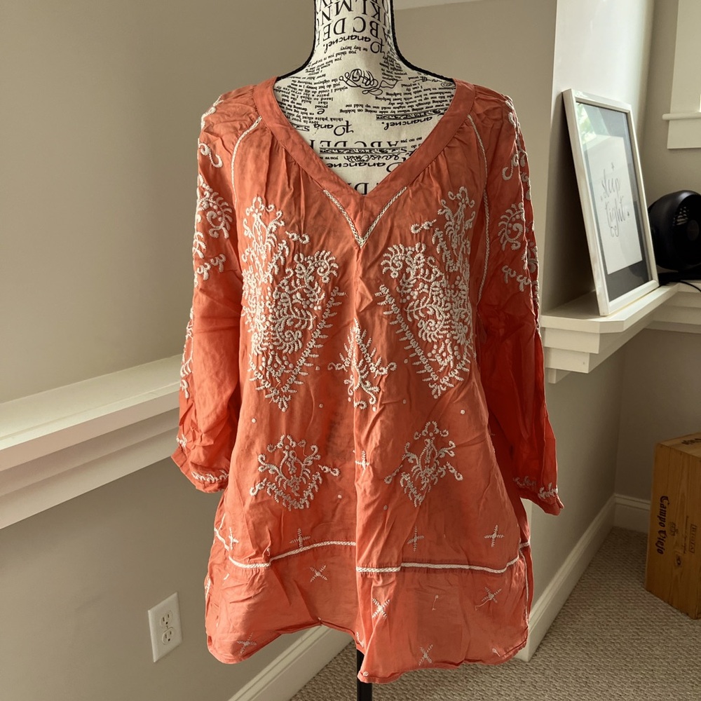 Orange with beige design tunic top